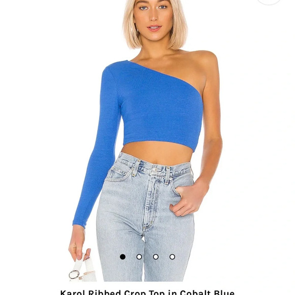 Superdown Revolve Karol Ribbed Crop Top One-Sleeve Top Cobalt Blue - Picture 1 of 4